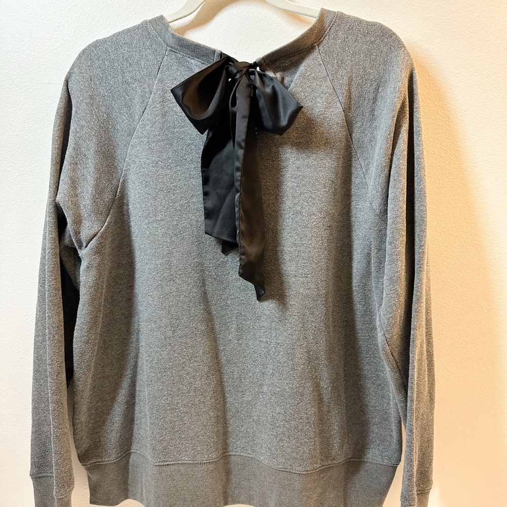 J crew Long  Sleeve Sweatshirt Top with Satin  Black Bow tie Back